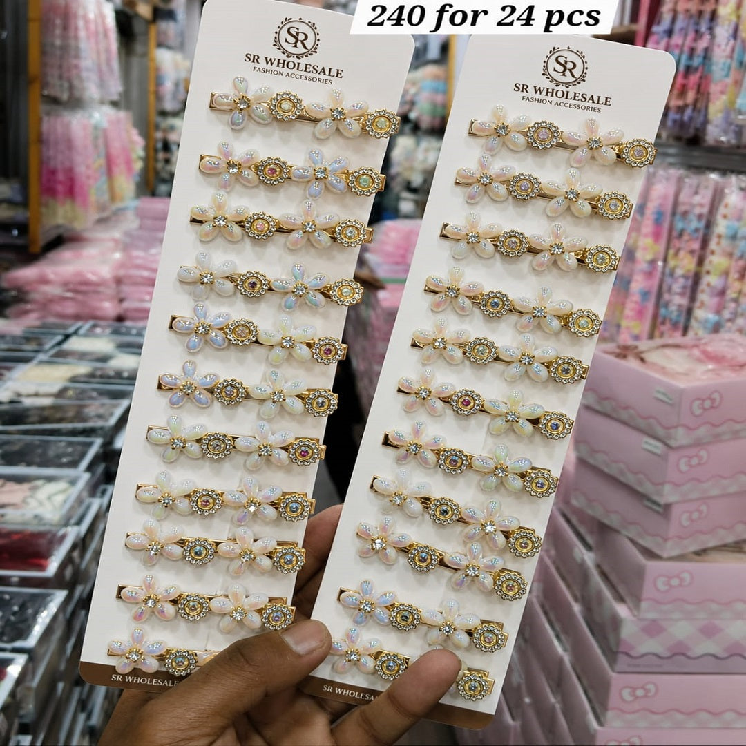 Pearl Flower Stone Hair Pins Pack of 12 Pcs – Premium Hair Accessories | Wholesale Price ₹120 per Dozen