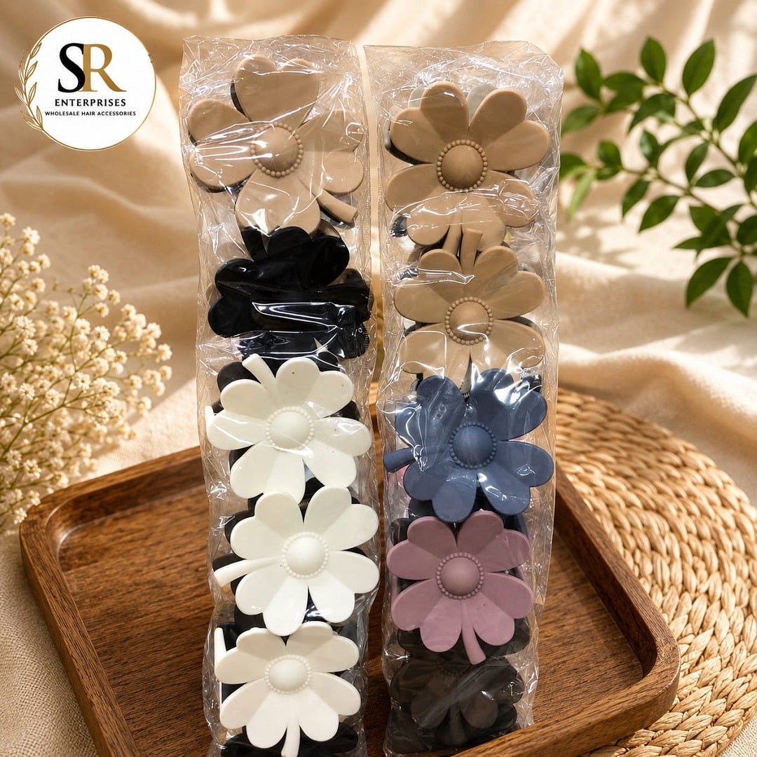 Flower Hair Clutcher Pack of 12 Pcs – Premium Daisy Hair Claw Clips | Wholesale Price ₹240 per Dozen