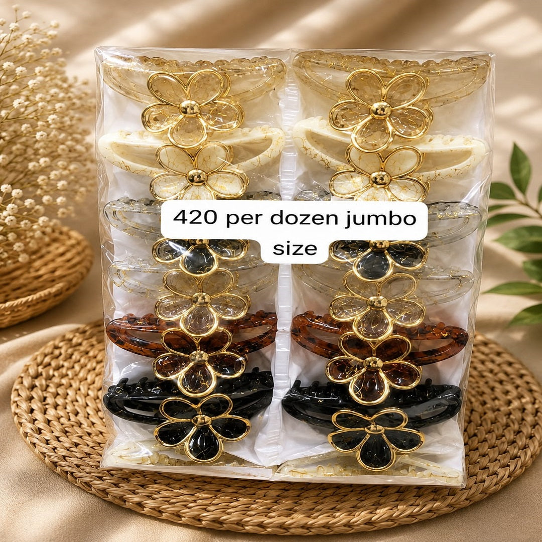 Flower Hair Clutcher Pack of 12 Pcs – Premium Gold Floral Hair Claw Clip | Wholesale Price ₹420 per Dozen