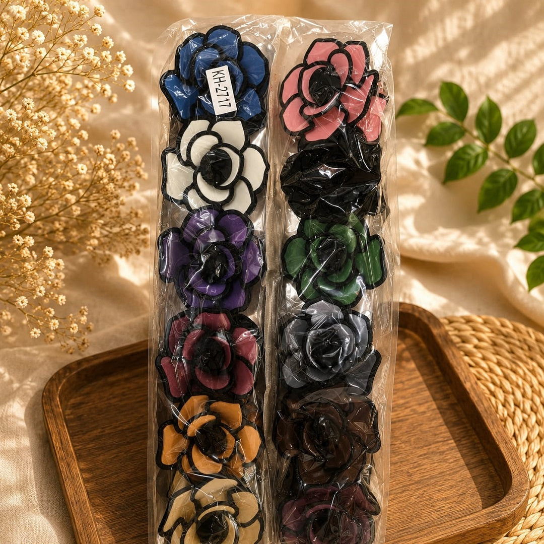 Camellia Flower Hair Clutcher Pack of 12 Pcs – Premium Korean Hair Claw Clip | Wholesale Price ₹360 per Dozen