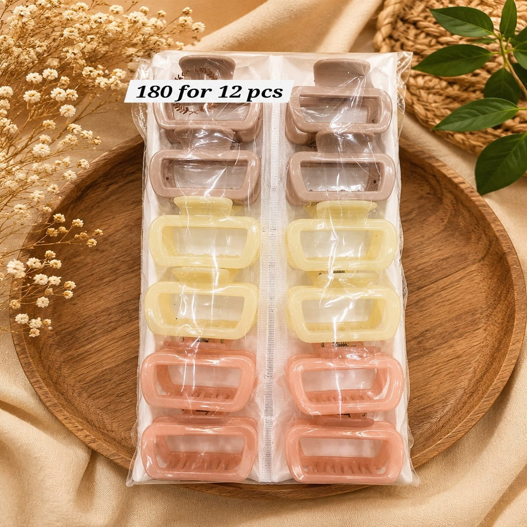 Rectangle Matte Hair Clutcher Pack of 12 Pcs – Premium Korean Hair Claw Clip | Wholesale Price ₹180 per Dozen