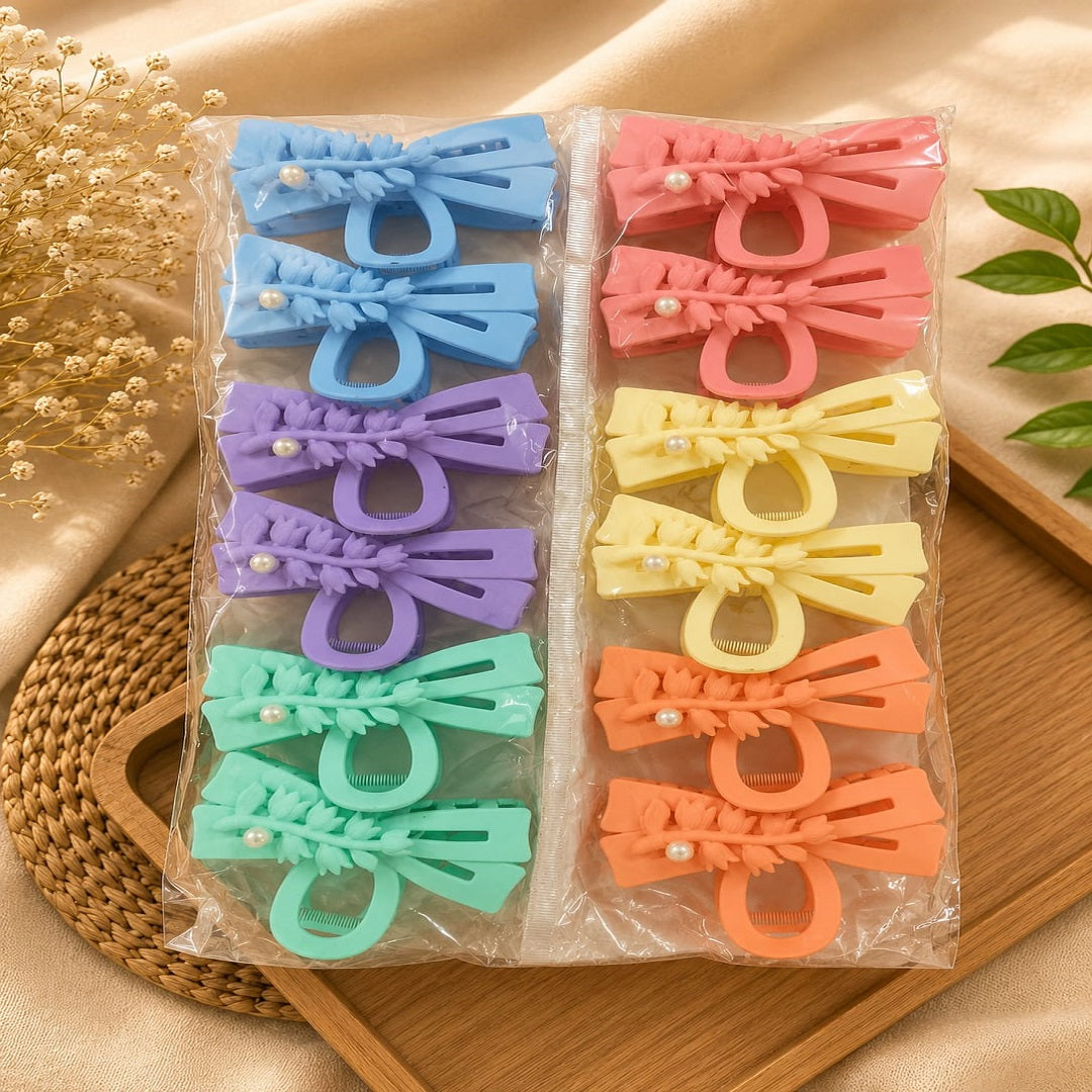 Pearl Bow Hair Clutcher Pack of 12 Pcs – Premium Korean Matte Hair Claw Clip | Wholesale Price ₹360 per Dozen