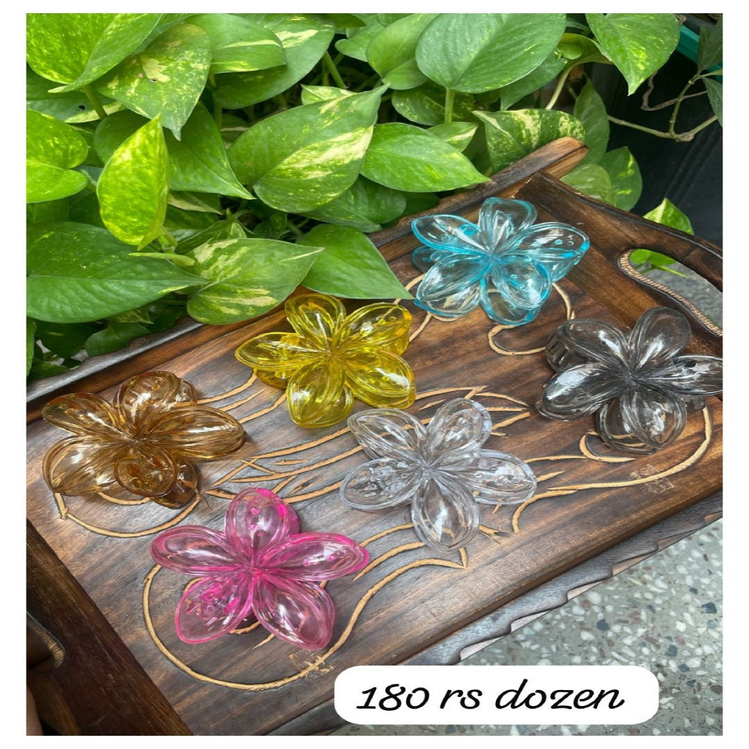 Transparent Flower Hair Clutcher Pack of 12 Pcs – Korean Acrylic Hair Claw Clip | Wholesale Price ₹180 per Dozen