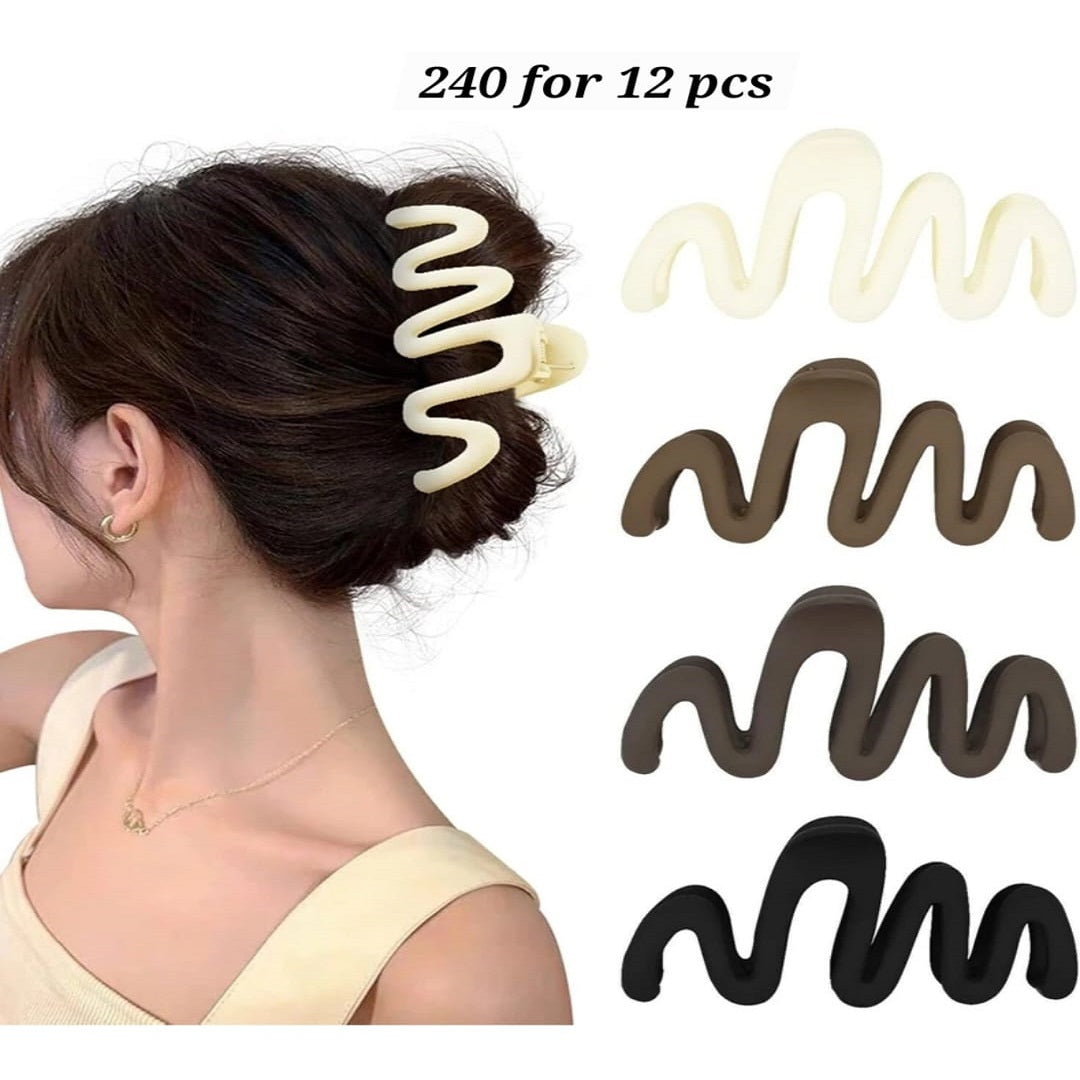Wave Hair Clutcher Pack of 12 Pcs – Premium Korean Matte Hair Claw Clip | Wholesale Price ₹240 per Dozen