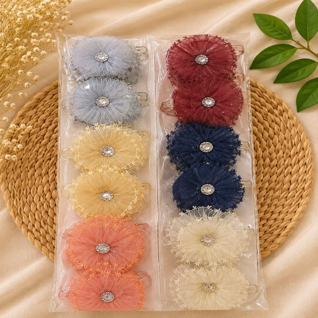 Lace Flower Fabric Hair Clutcher Pack of 12 Pcs – Premium Korean Floral Hair Claw Clip | Wholesale Price ₹4800 per Dozen