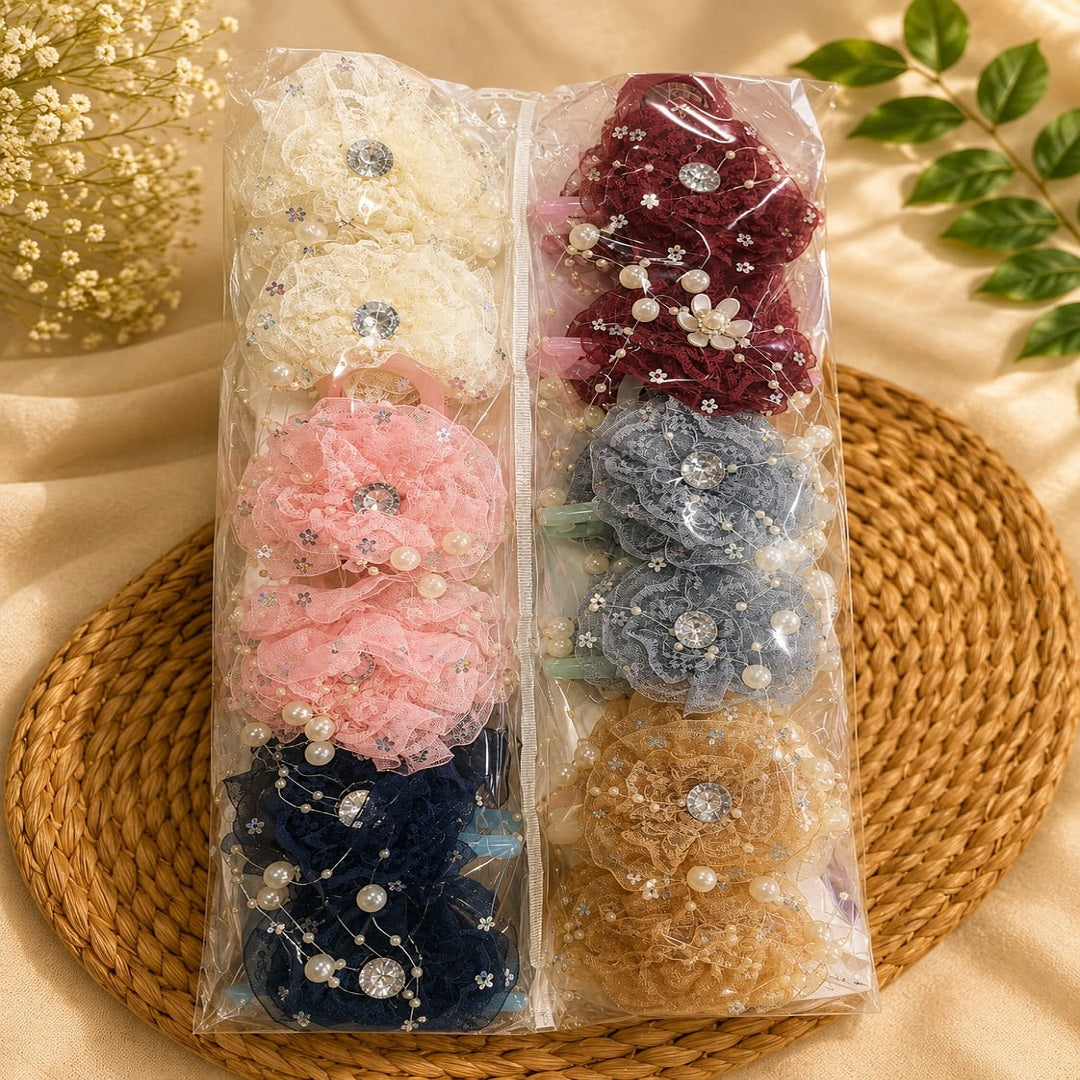 Elegant Lace Pearl Flower Hair Clutcher Pack of 12 Pcs – Premium Floral Lace Hair Claw Clip | Wholesale Price ₹480  per Dozen