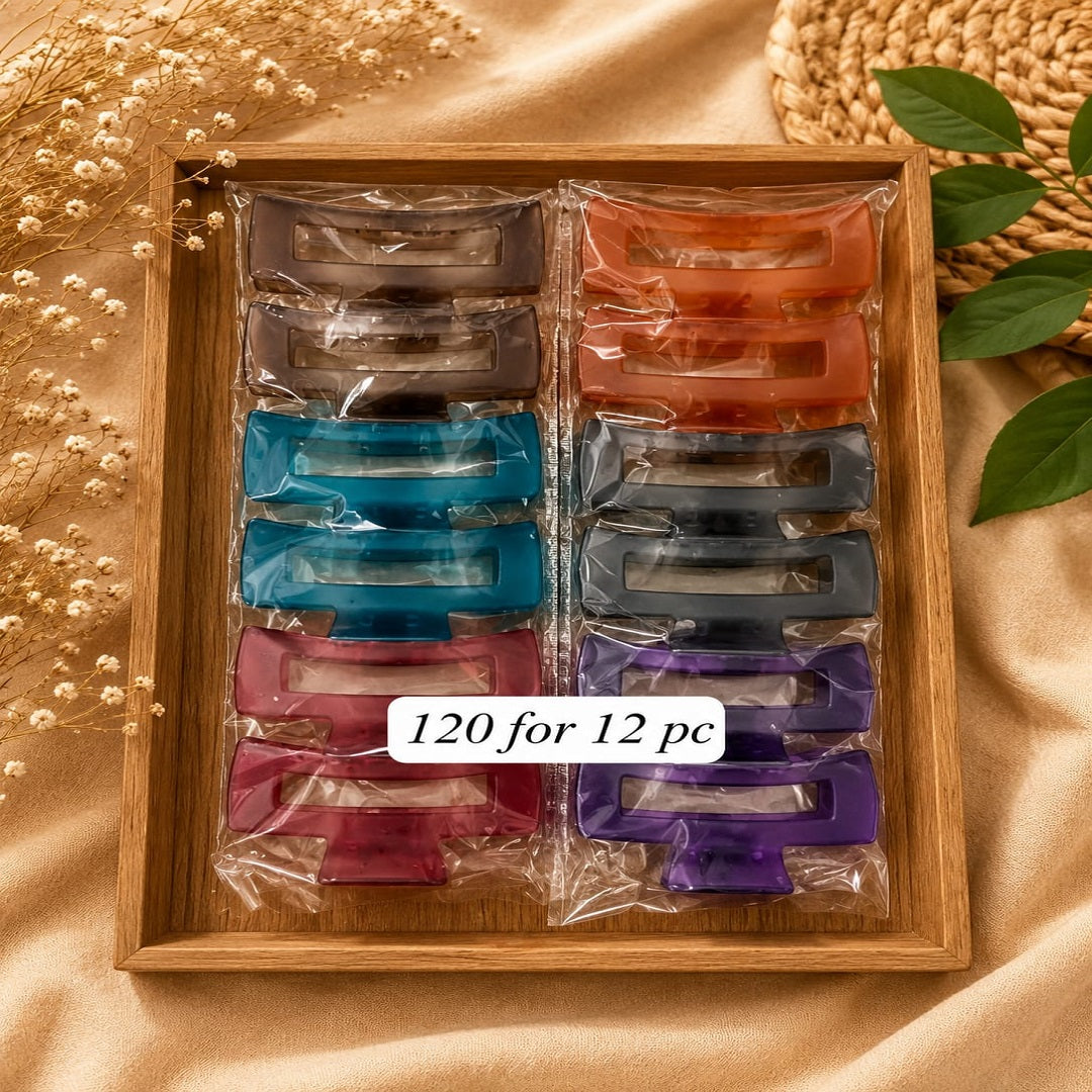 Rectangle Acrylic Hair Clutcher Pack of 12 Pcs – Premium Glossy Hair Claw Clip | Wholesale Price ₹120 per Dozen