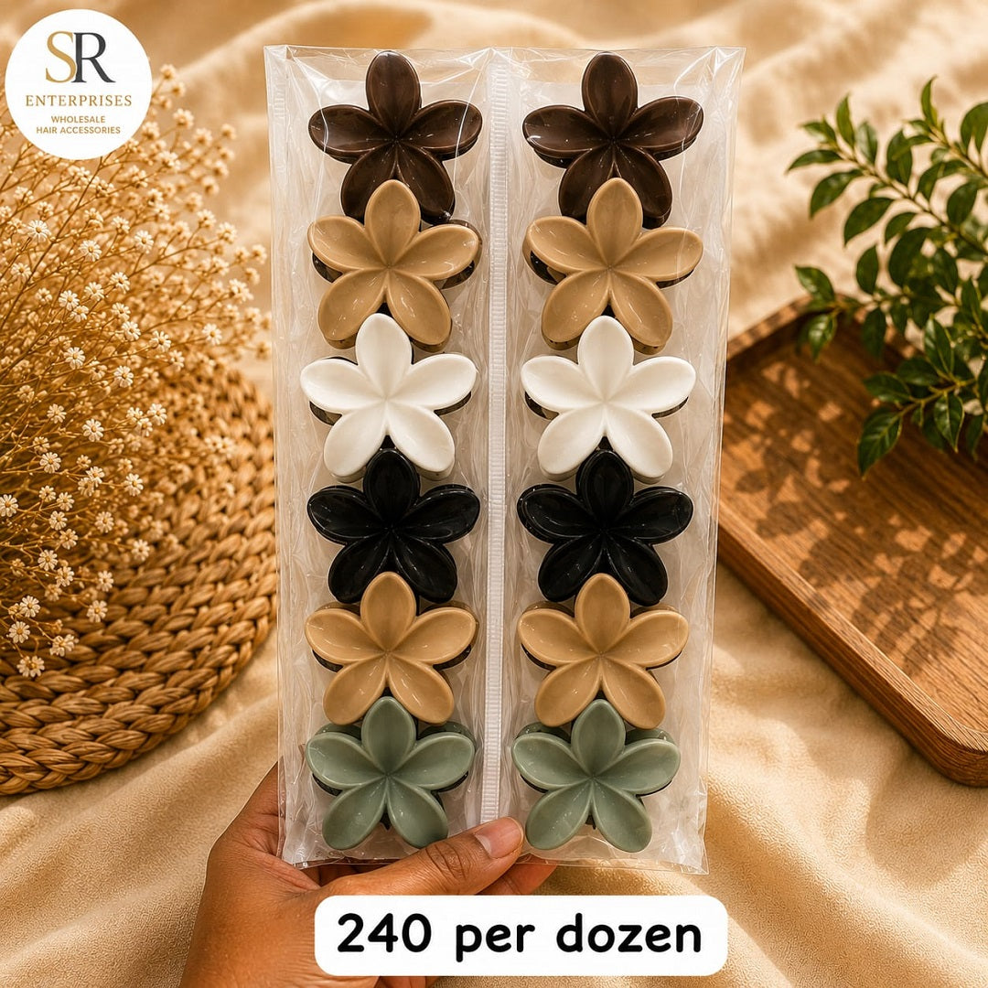 Glossy Flower Hair Clutcher Pack of 12 Pcs – Premium Floral Hair Claw Clip | Wholesale Price ₹240 per Dozen