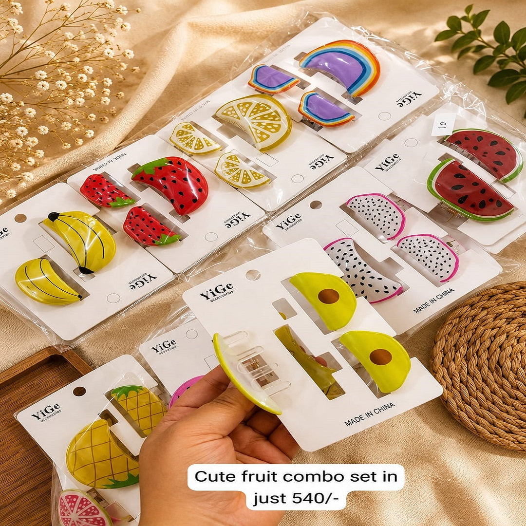 Cute Fruit Hair Clip Combo Set – Pack of 12 Pcs | Premium Cartoon Design | Wholesale Price ₹540 Per Dozen