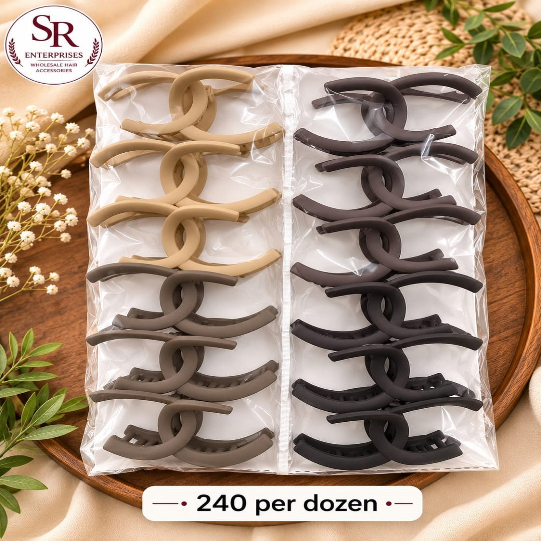 Matte Double Curve Hair Claw Clip – Pack of 12 Pcs | Premium Korean Design | Wholesale Price ₹240 Per Dozen