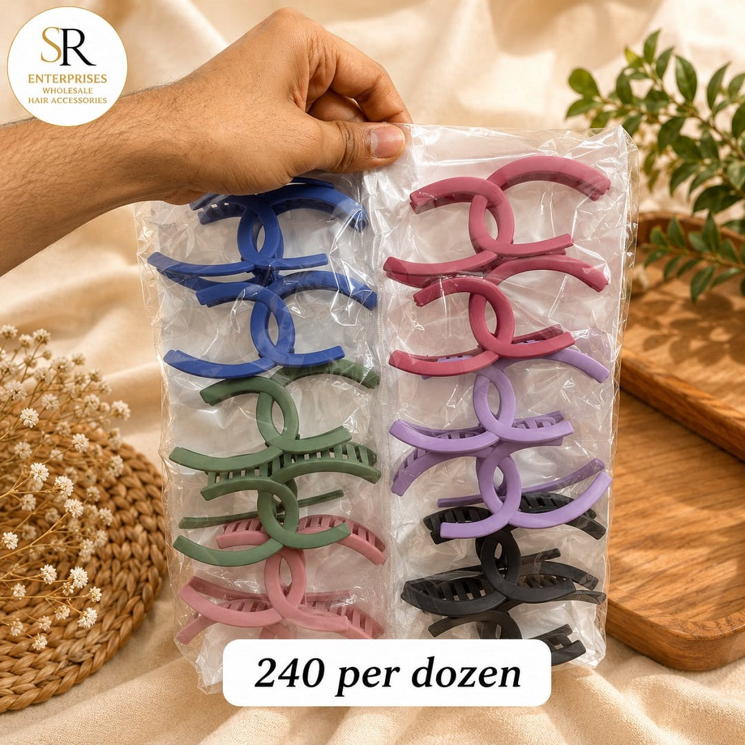 Matte Double Curve Hair Claw Clip – Pack of 12 Pcs | Premium Korean Design | Wholesale Price ₹240 Per Dozen