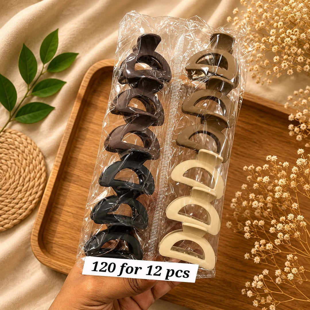 Matte Half Moon Hair Claw Clip – Pack of 12 Pcs | Premium Korean Design | Wholesale Price ₹120 Per Dozen