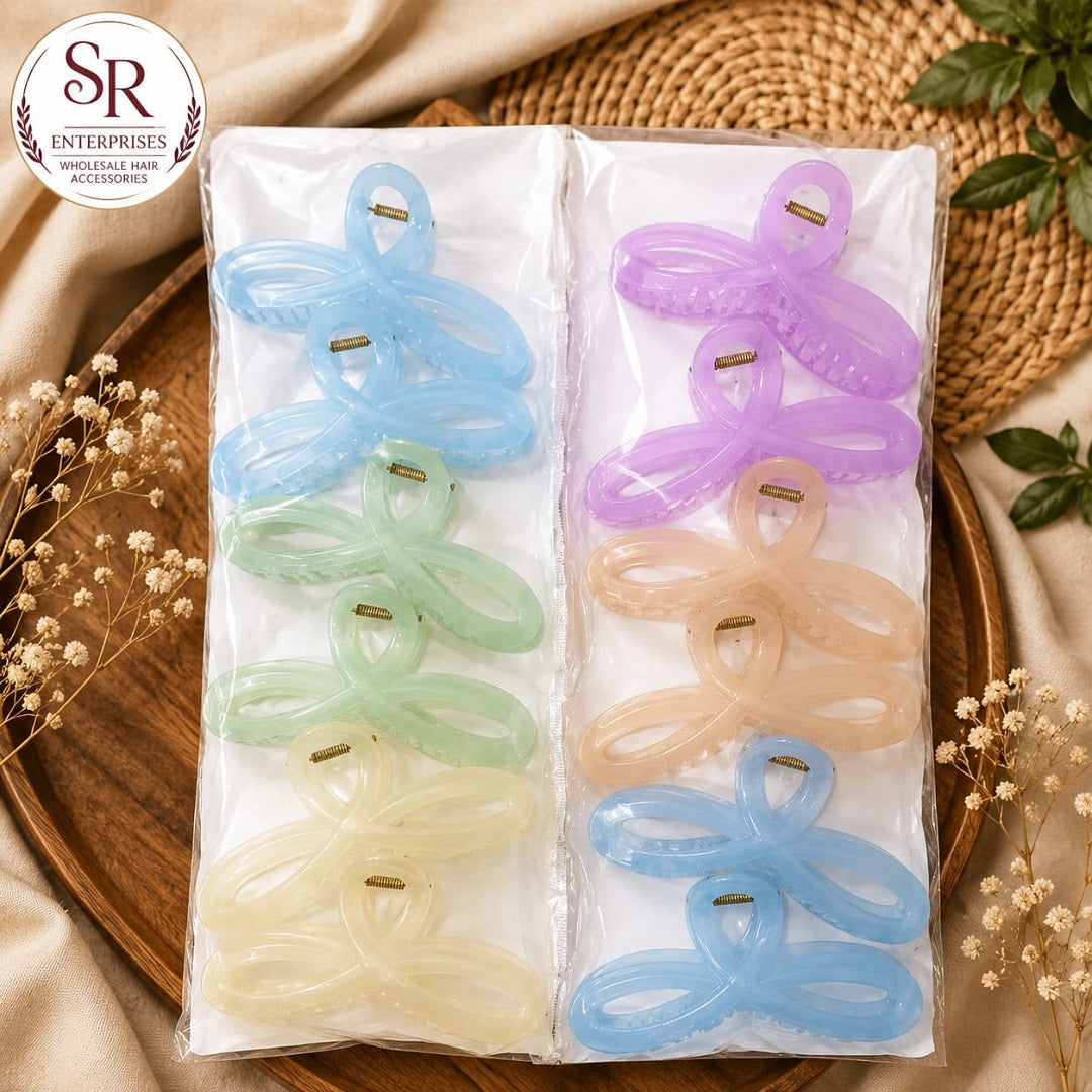 Transparent Bow Hair Claw Clip – Pack of 12 Pcs | Premium Pastel Design | Wholesale Price ₹240 Per Dozen