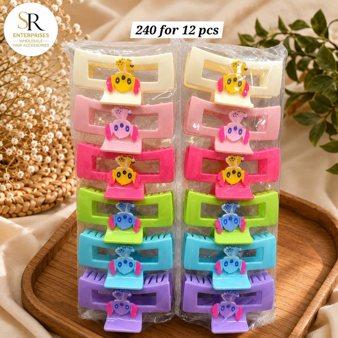 Cute Cartoon Hair Claw Clip – Pack of 12 Pcs | Premium Rectangle Design | Wholesale Price ₹240 Per Dozen