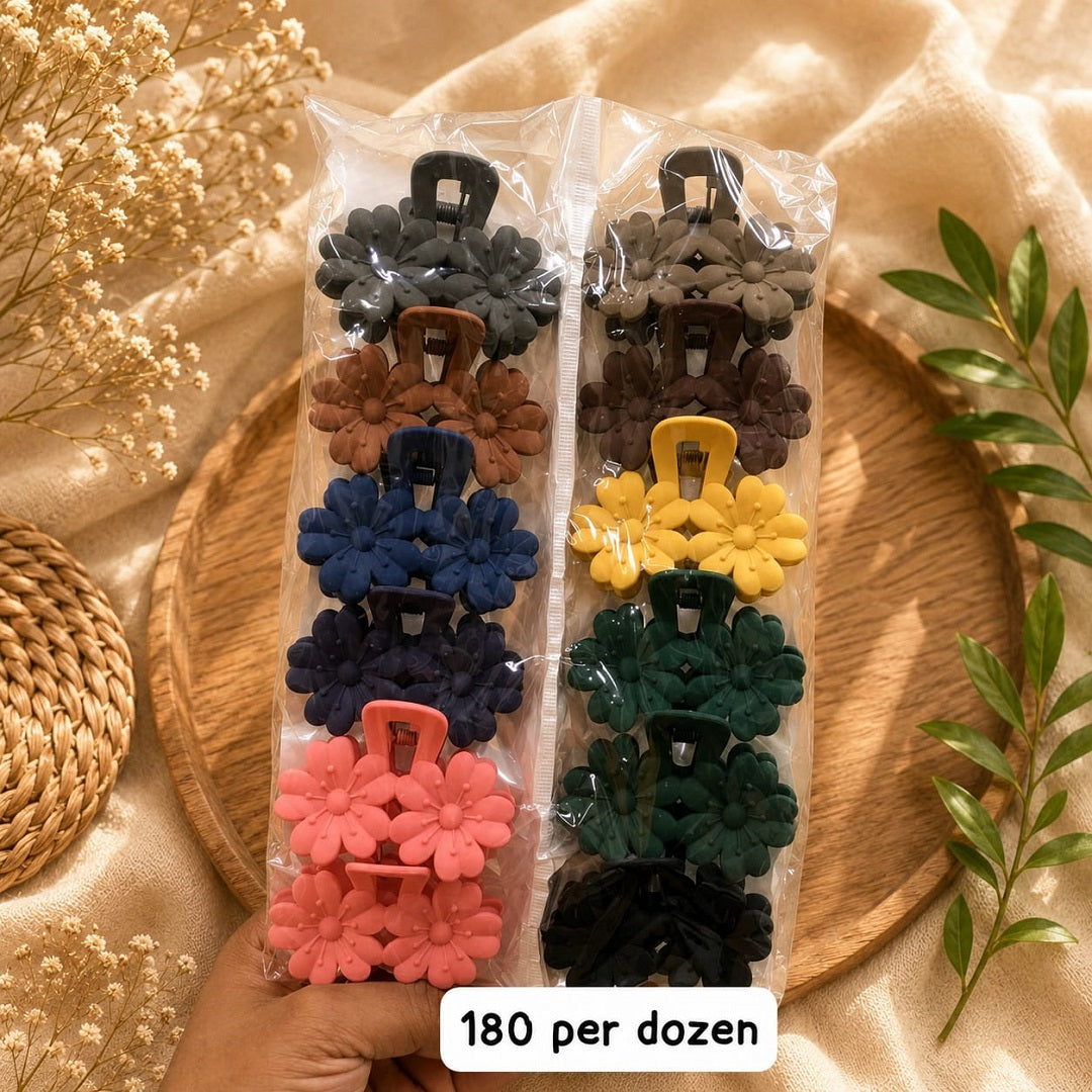 Matte Daisy Flower Hair Claw Clip – Pack of 12 Pcs | Premium Korean Design | Wholesale Price ₹180 Per Dozen