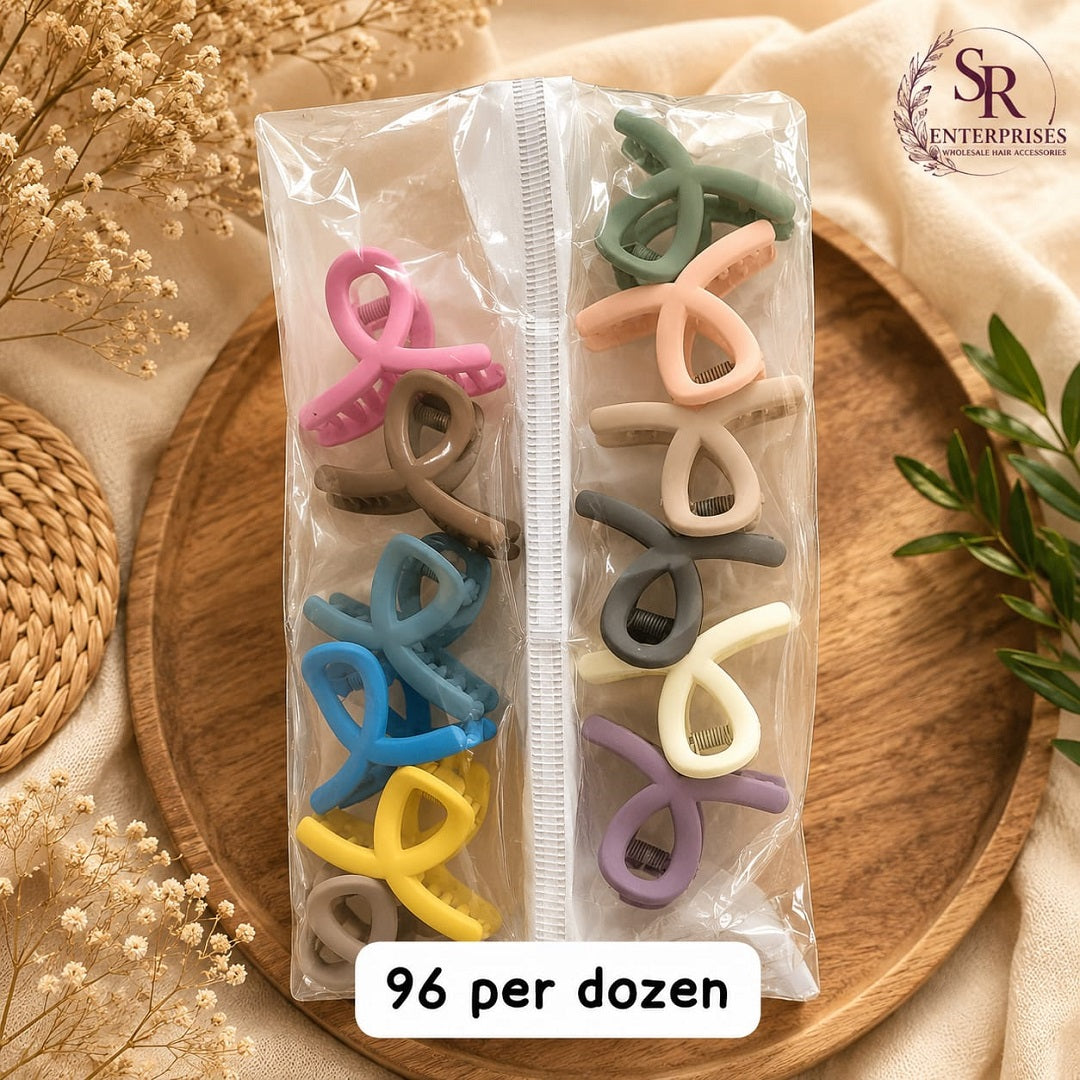 Mini Matte Bow Hair Claw Clip – Pack of 12 Pcs | Premium Korean Design | Wholesale Price ₹96 Per Dozen