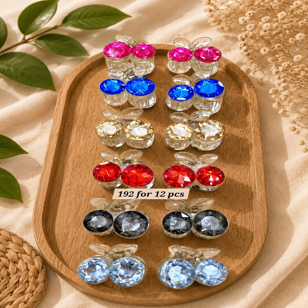 Crystal Cherry Hair Claw Clip – Pack of 12 Pcs | Premium Rhinestone Design | Wholesale Price ₹192 Per Dozen
