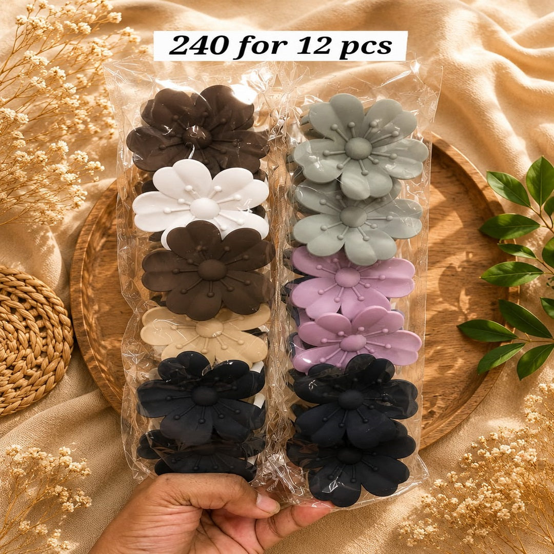 Flower Hair Claw Clip – Pack of 12 Pcs | Matte Floral Design | Wholesale Price ₹240 Per Dozen