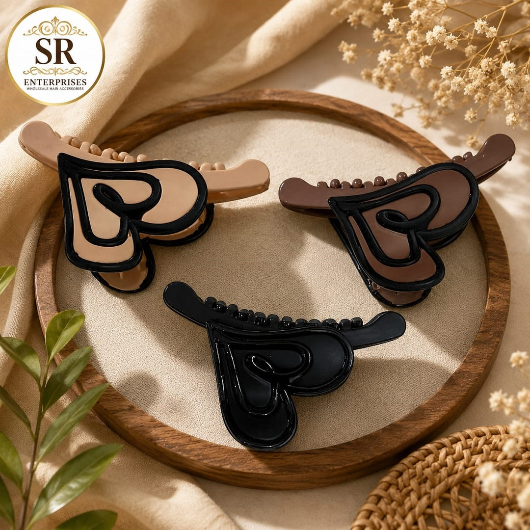 Double Heart Hair Claw Clip – Pack of 12 Pcs | Premium Korean Design | Wholesale Price ₹360 Per Dozen
