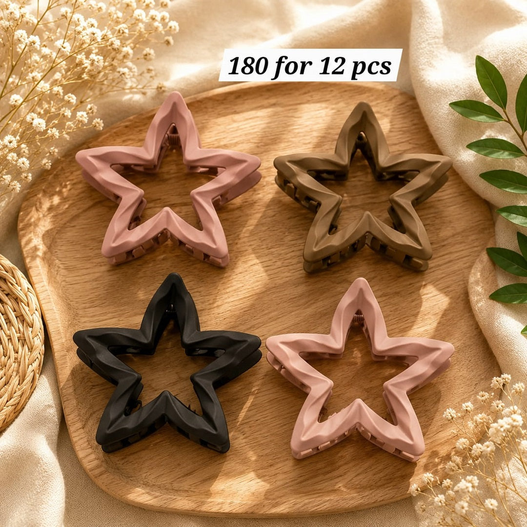 Matte Star Hair Claw Clip – Pack of 12 Pcs | Premium Korean Design | Wholesale Price ₹180 Per Dozen