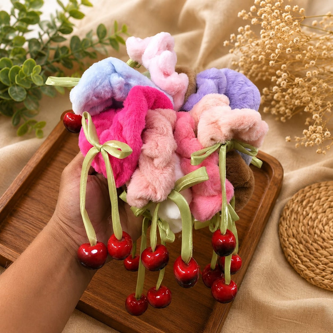 Cherry Fur Scrunchies Pack of 12 Pcs – Wholesale ₹360/Dozen