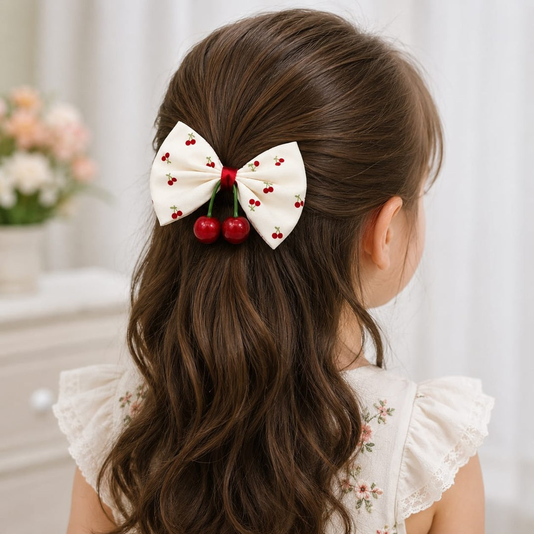 Cherry Bow Hair Clip Pack of 12 Pcs | Wholesale Price ₹300/Dozen