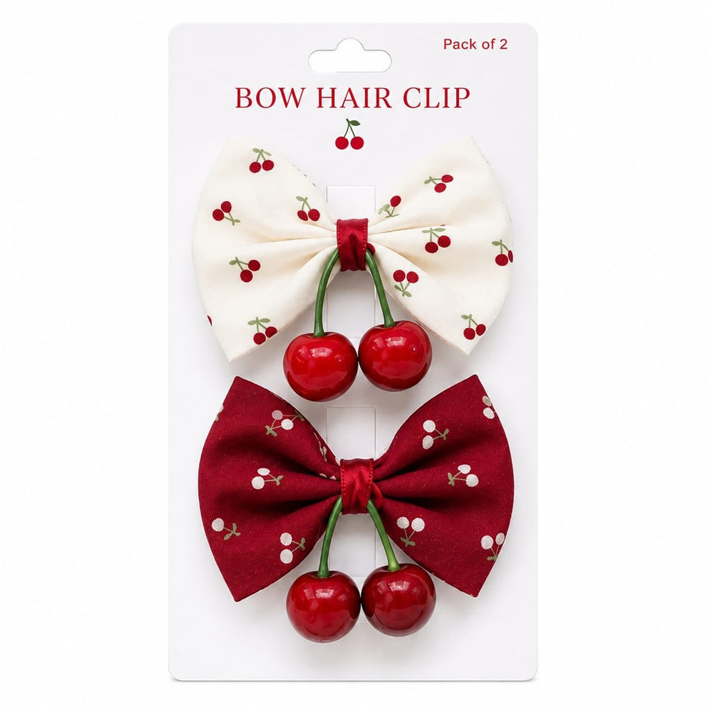 Cherry Bow Hair Clip Pack of 12 Pcs | Wholesale Price ₹300/Dozen