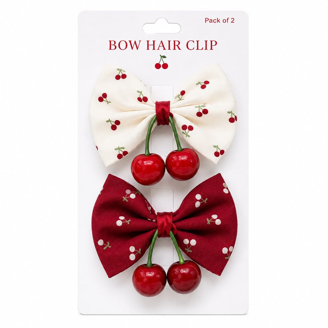 Cherry Bow Hair Clip Pack of 12 Pcs | Wholesale Price ₹300/Dozen
