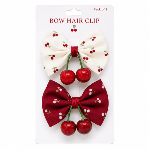 Cherry Bow Hair Clip Pack of 12 Pcs | Wholesale Price ₹300/Dozen