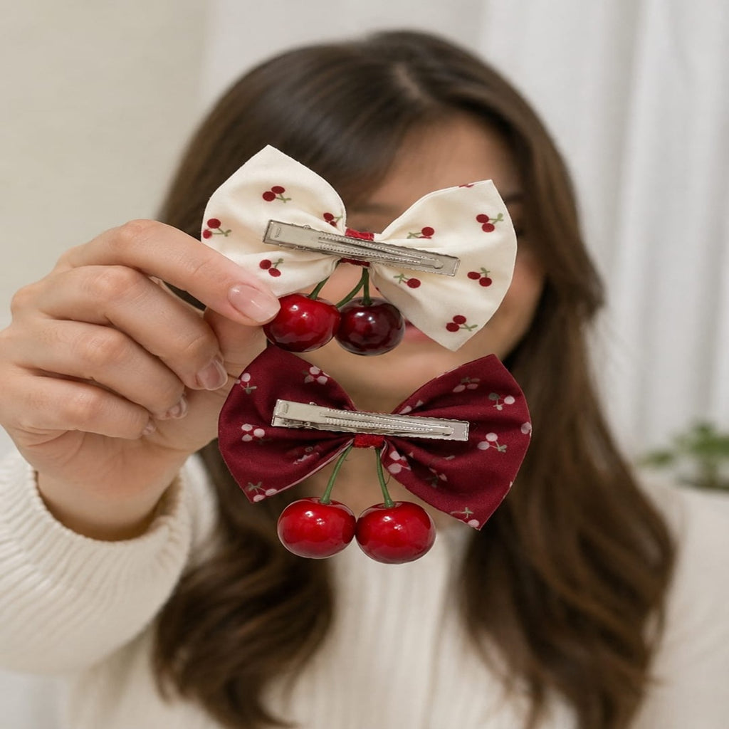 Cherry Bow Hair Clip Pack of 12 Pcs | Wholesale Price ₹300/Dozen