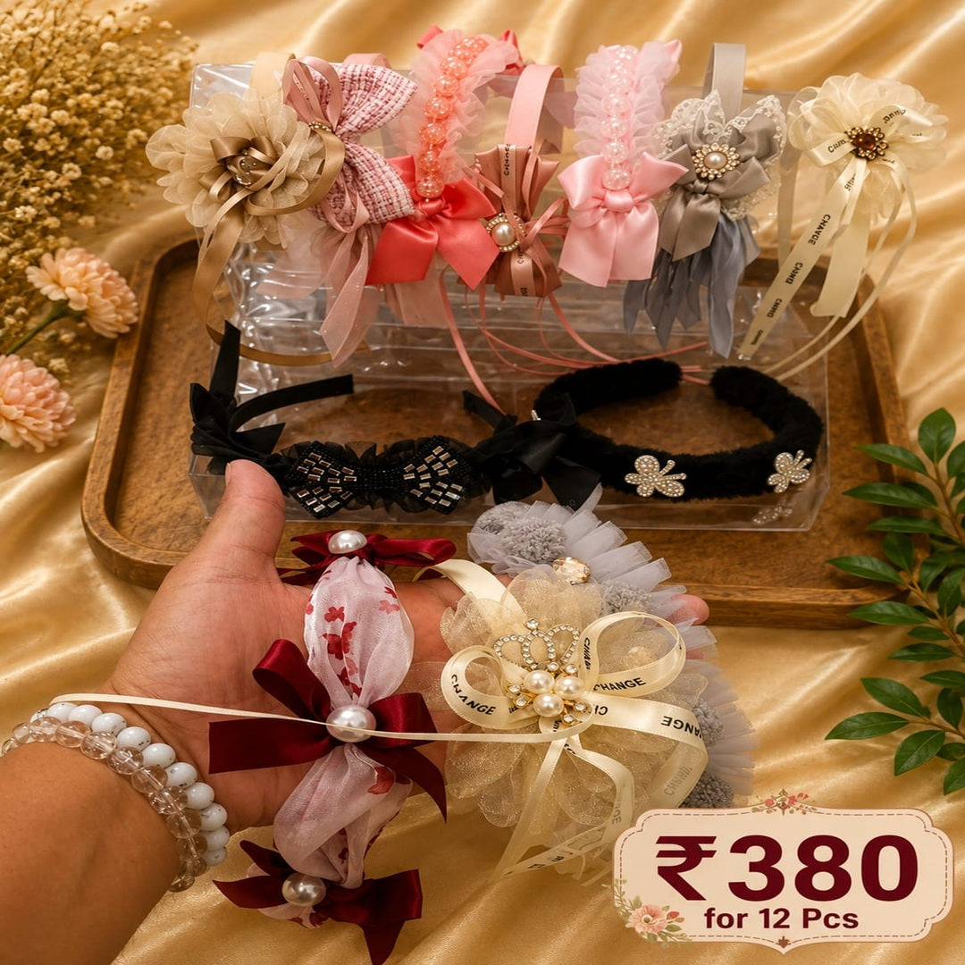 Luxury Hanging Fur & Stone Work Hair Bands – ₹380 Per Dozen
