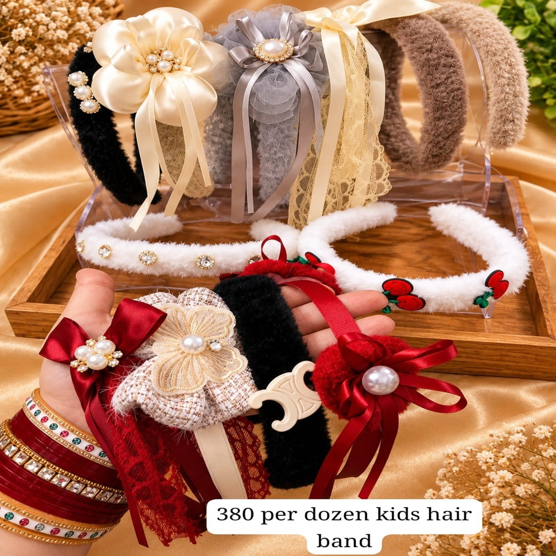 Luxury Hanging Fur & Stone Work Hair Bands – ₹380 Per Dozen