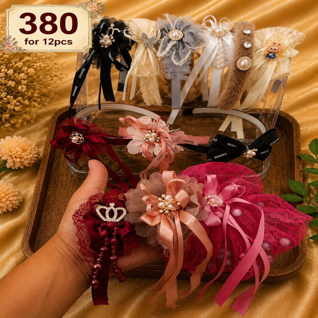 Luxury Hanging Fur & Stone Work Hair Bands – ₹380 Per Dozen