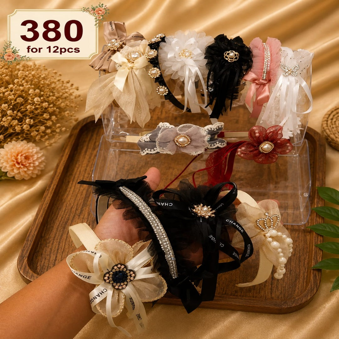 Luxury Hanging Fur & Stone Work Hair Bands – ₹380 Per Dozen