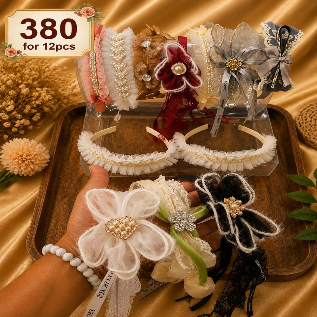 Luxury Hanging Fur & Stone Work Hair Bands – ₹380 Per Dozen