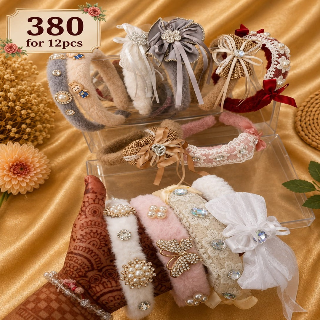 Luxury Hanging Fur & Stone Work Hair Bands – ₹380 Per Dozen