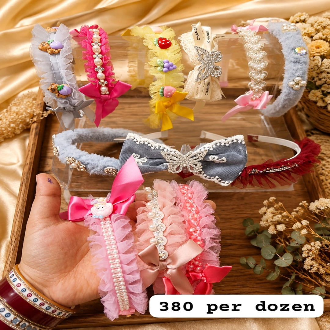 Luxury Hanging Fur & Stone Work Hair Bands – ₹380 Per Dozen