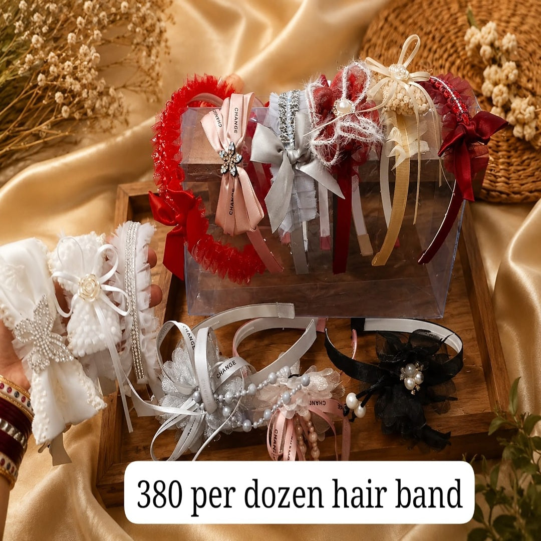Luxury Hanging Fur & Stone Work Hair Bands – ₹380 Per Dozen