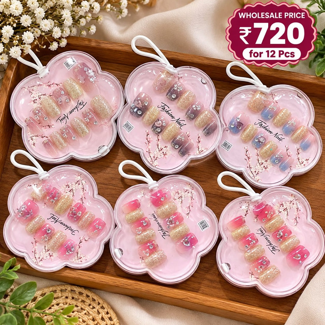 **Korean Press On Nails Pack of 12 Pcs – Trendy Nail Set | Wholesale Price ₹720 per Dozen**