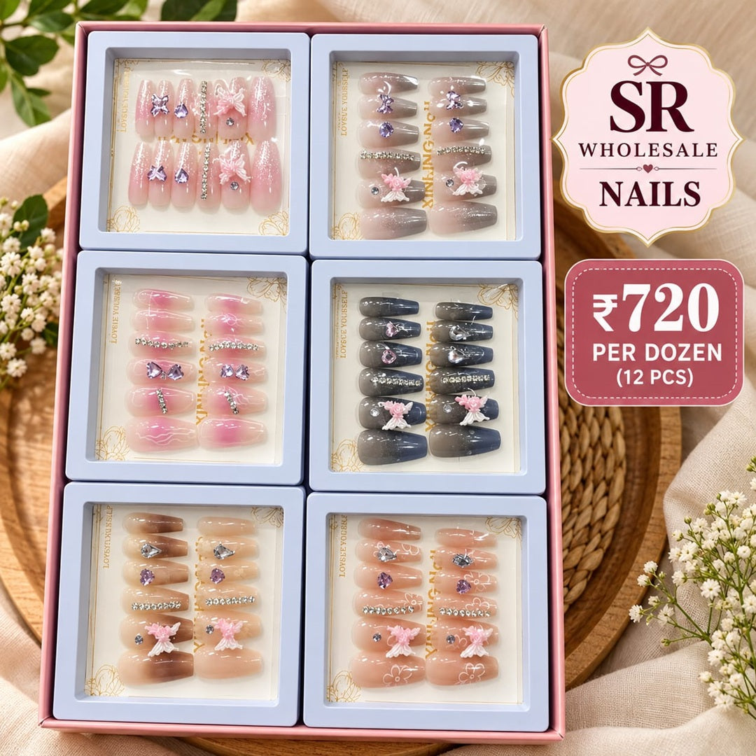 **Korean Press On Nails Pack of 12 Pcs – Trendy Nail Set | Wholesale Price ₹720 per Dozen**