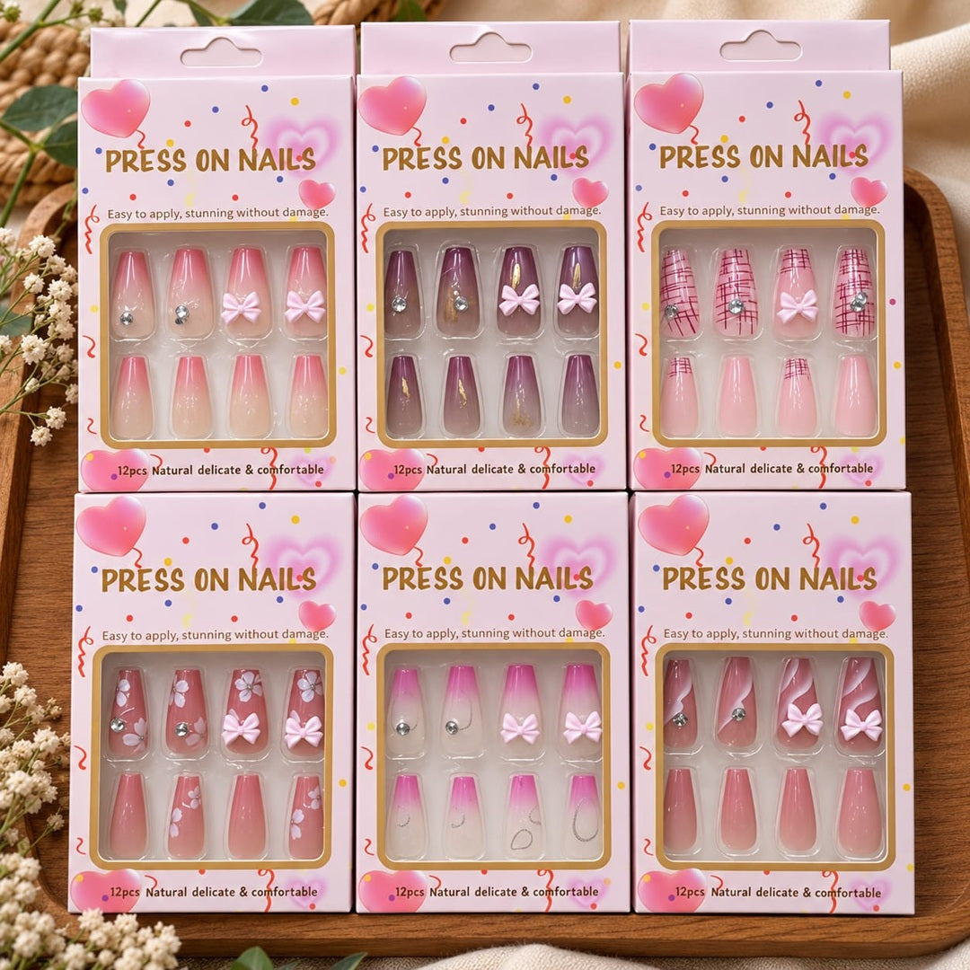**Korean Press On Nails Pack of 12 Pcs – Trendy Nail Set | Wholesale Price ₹540 per Dozen**