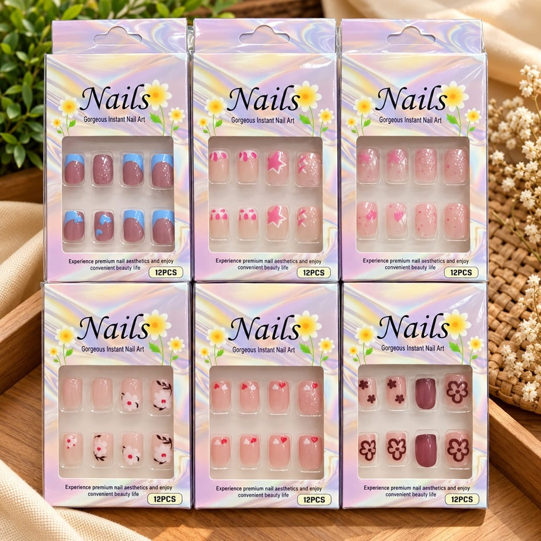 **Korean Press On Nails Pack of 12 Pcs – Trendy Nail Set | Wholesale Price ₹480 per Dozen**
