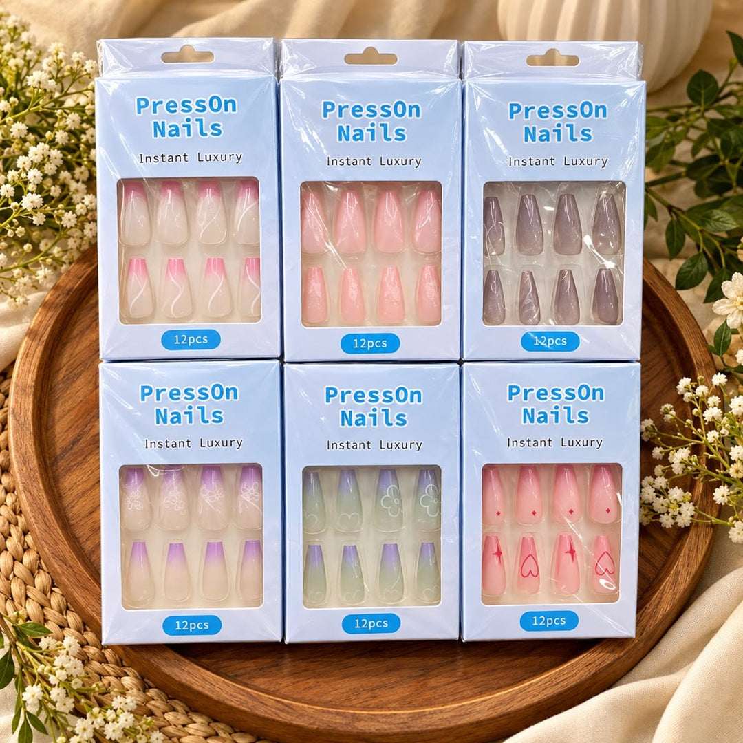 **Korean Press On Nails Pack of 12 Pcs – Trendy Nail Set | Wholesale Price ₹480 per Dozen**