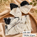 Premium Lace & Polka Dot Bow Hair Clips Pack of 12 Pcs – Black & White Korean Style Ribbon Bows | Wholesale Price ₹720 per Dozen
