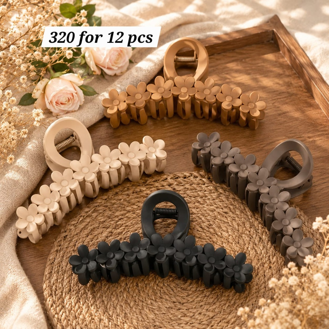Matt 5 Flower Hair Clutcher – Big Size | ₹320/Dozen (12 Pcs)