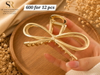 Luxury Gold Bow Metal Hair Claw Clip – Minimalist Elegant Hair Accessory – ₹600 Per Dozen (12 Pieces)