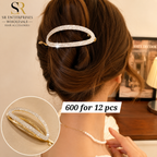 Luxury Rhinestone Oval French Hair Barrette Clip – Gold Finish – ₹600 Per Dozen (12 Pieces)