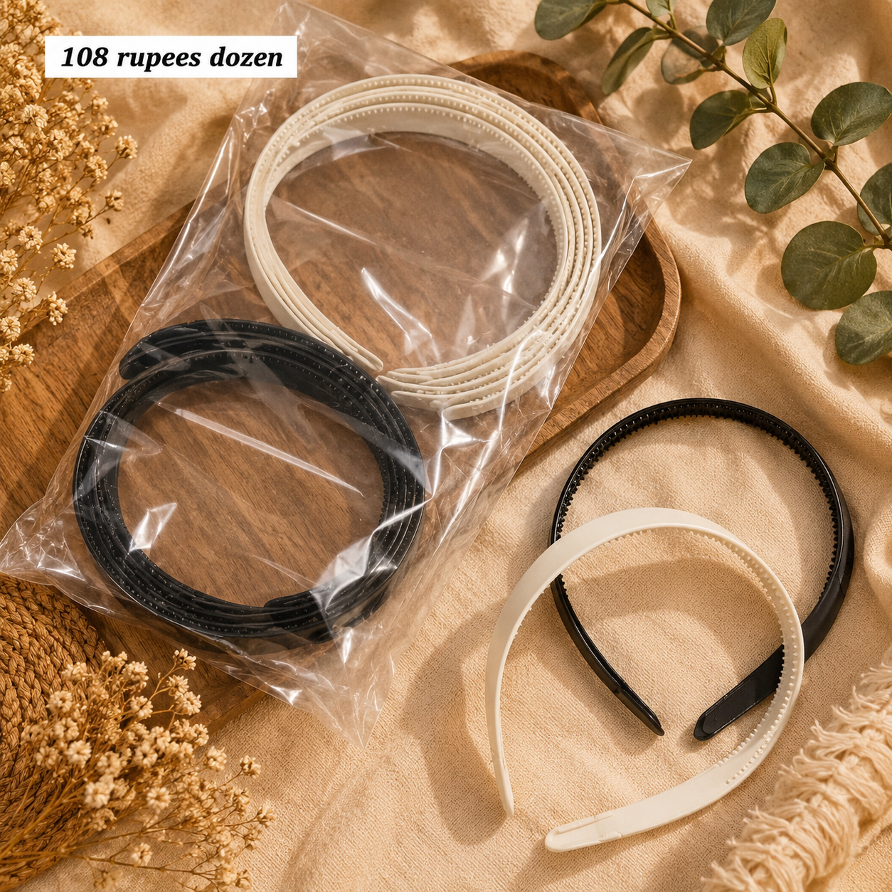 Black & White Hair Band Pack of 12 Pcs | ₹108/Dozen