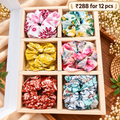 Premium Printed Scrunchies Pack of 12 Pcs – Random Colours & Assorted Designs | Wholesale Price ₹288 per Dozen