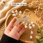 Luxury Pearl Tulip Bow Metal Hair Claw Clip with Rhinestones – ₹1200 Per Dozen (12 Pieces)